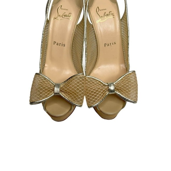 CHRISTIAN LOUBOUTIN • BOW FISHNET SLINGBAG HEELS - Picture 4 of 11